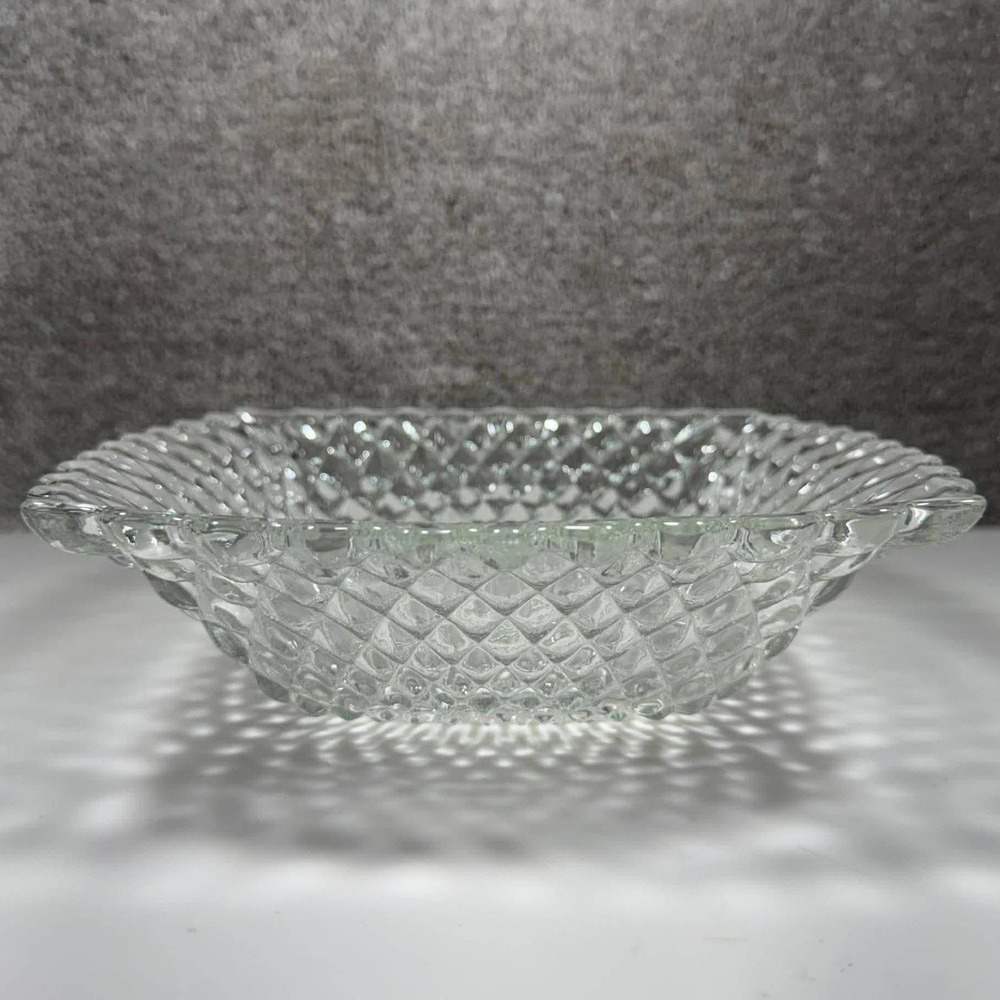 Diamond Point Ruffled Edge Serving Bowl Clear Glass Square Vintage